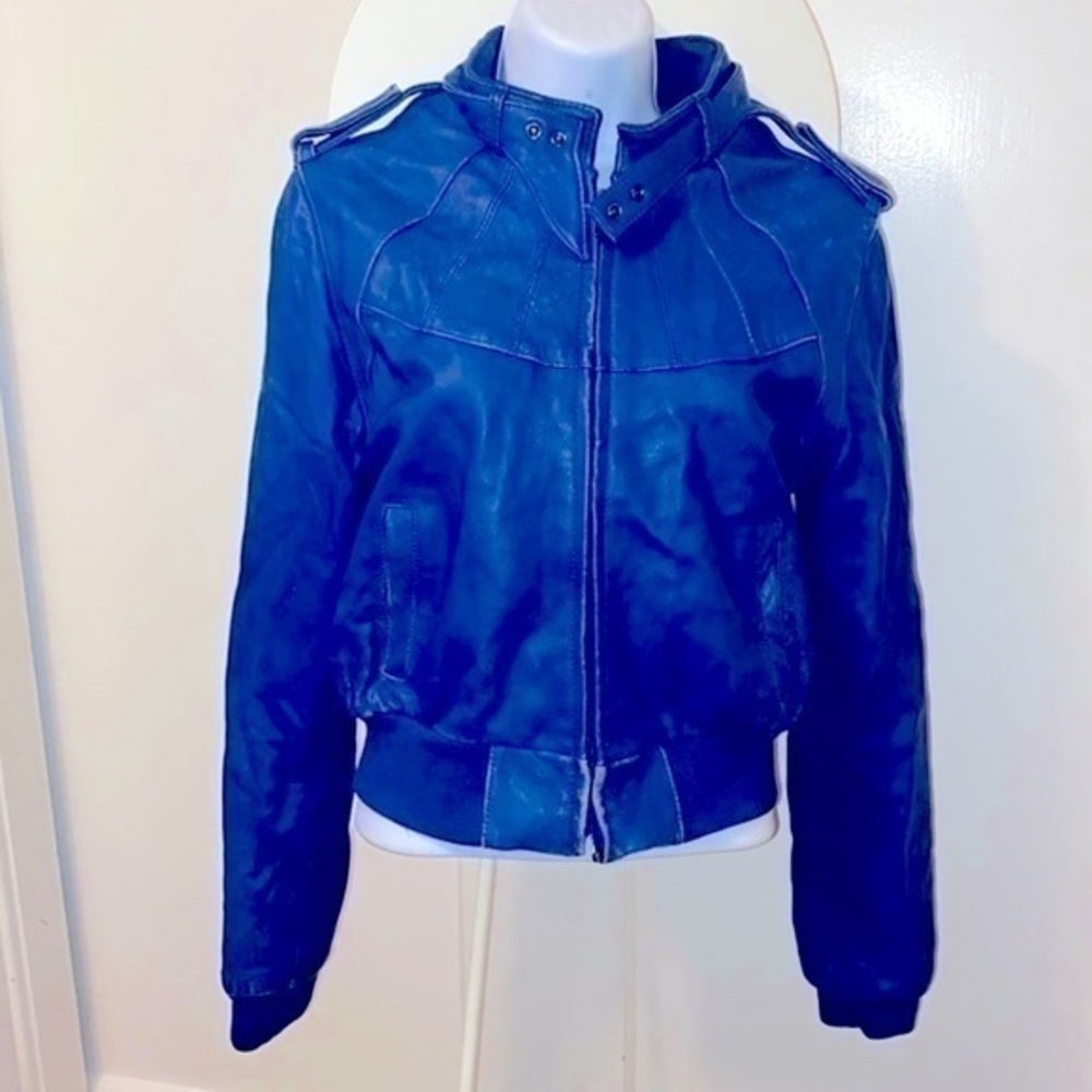 Retro 80’s lamb skin Italian leather distressed blue